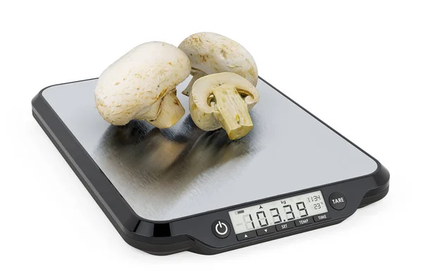 Küchenwaage Mit Champignon Pilzen Rendering Isoliert Auf Weißem Hintergrund — Stockfoto