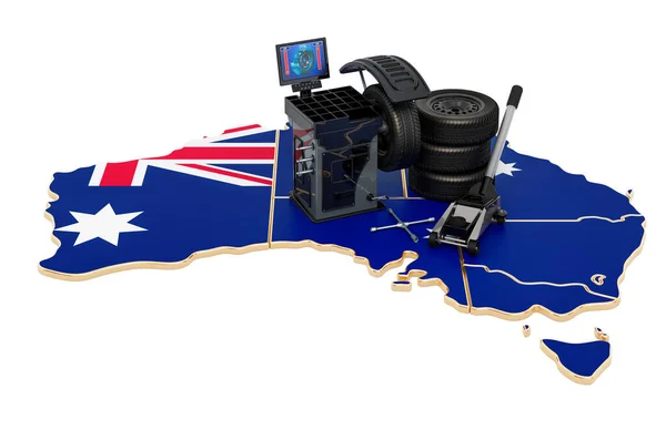 Tire Fitting Auto Service Concepto Australiano Representación Aislada Sobre Fondo — Foto de Stock
