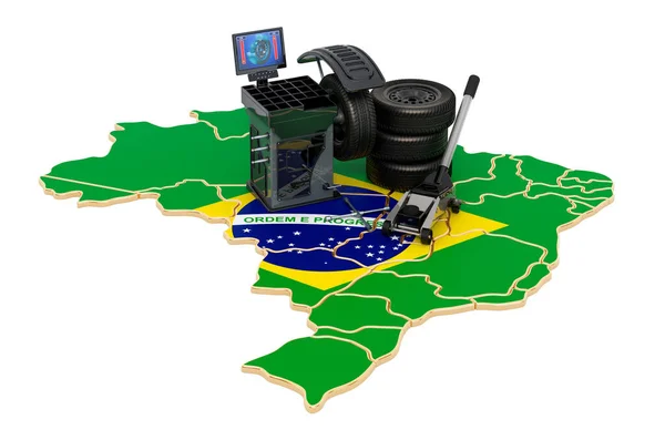 Däckmontering Och Auto Service Brasilien Koncept Rendering Isolerad Vit Bakgrund — Stockfoto