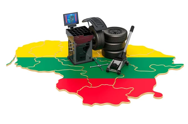 Instalación Neumáticos Servicio Automóviles Lituania Concepto Representación Aislada Sobre Fondo — Foto de Stock