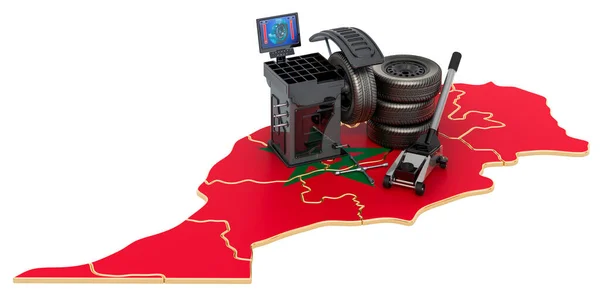 Tire Fitting Auto Service Morocco Concept 在白色背景上孤立的3D渲染 — 图库照片