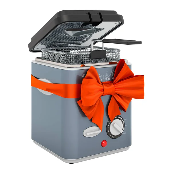 Domestic Deep Fryer Red Bow Ribbon Gift Concept Rendering Isolated — Stock Photo, Image