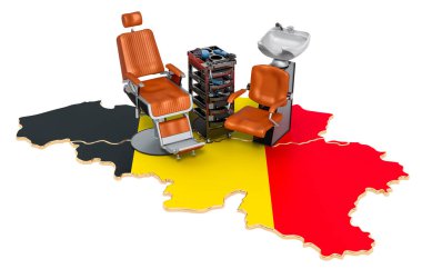 Belçika konseptinde kuaförlük ve berber hizmetleri. Beyaz arkaplanda 3B görüntüleme izole edildi 