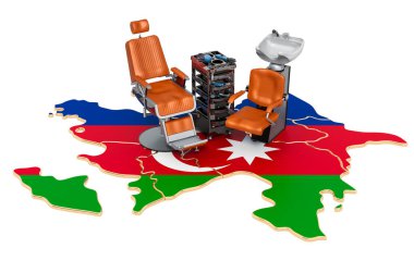 Azerbaycan konseptinde kuaförlük ve berber hizmetleri. Beyaz arkaplanda 3B görüntüleme izole edildi 