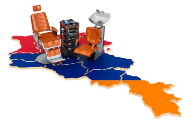 Ermenistan konseptinde kuaförlük ve berber hizmetleri. Beyaz arkaplanda 3B görüntüleme izole edildi 