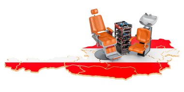 Avusturya konseptinde kuaförlük ve berber hizmetleri. Beyaz arkaplanda 3B görüntüleme izole edildi 