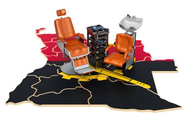 Angola konseptinde kuaförlük ve berber hizmetleri. Beyaz arkaplanda 3B görüntüleme izole edildi 
