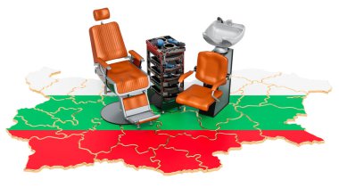 Bulgaristan konseptinde kuaförlük ve berber hizmetleri. Beyaz arkaplanda 3B görüntüleme izole edildi 