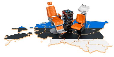 Estonya konseptinde kuaförlük ve berber hizmetleri. Beyaz arkaplanda 3B görüntüleme izole edildi 