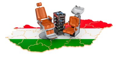 Macaristan konseptinde kuaförlük ve berber hizmetleri. Beyaz arkaplanda 3B görüntüleme izole edildi 