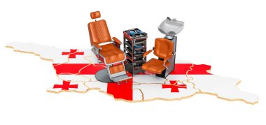 Georgia konseptinde kuaförlük ve berber hizmetleri. Beyaz arkaplanda 3B görüntüleme izole edildi 