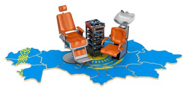 Kazakistan konseptinde kuaförlük ve berber hizmetleri. Beyaz arkaplanda 3B görüntüleme izole edildi 