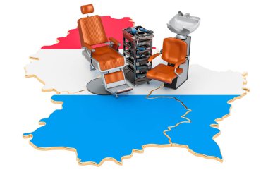 Lüksemburg konseptinde kuaförlük ve berber hizmetleri. Beyaz arkaplanda 3B görüntüleme izole edildi 