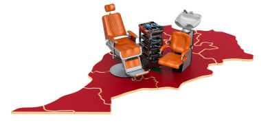 Fas konseptinde kuaförlük ve berber hizmetleri. Beyaz arkaplanda 3B görüntüleme izole edildi 