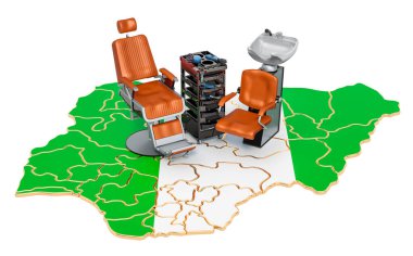 Nijerya konseptinde kuaförlük ve berber hizmetleri. Beyaz arkaplanda 3B görüntüleme izole edildi 