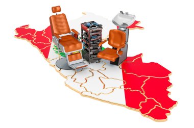 Peru konseptinde kuaförlük ve berber hizmetleri. Beyaz arkaplanda 3B görüntüleme izole edildi 