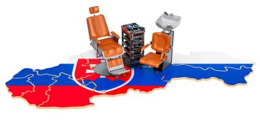 Slovakya konseptinde kuaförlük ve berber hizmetleri. Beyaz arkaplanda 3B görüntüleme izole edildi 