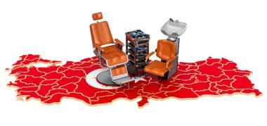 Türkiye konseptinde kuaförlük ve berber hizmetleri. Beyaz arkaplanda 3B görüntüleme izole edildi 