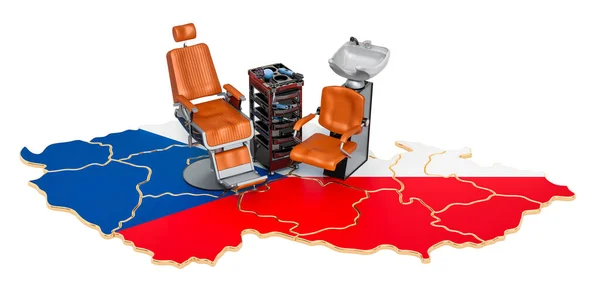 Hairdressing and barber services in Czech Republic concept. 3D rendering isolated on white background