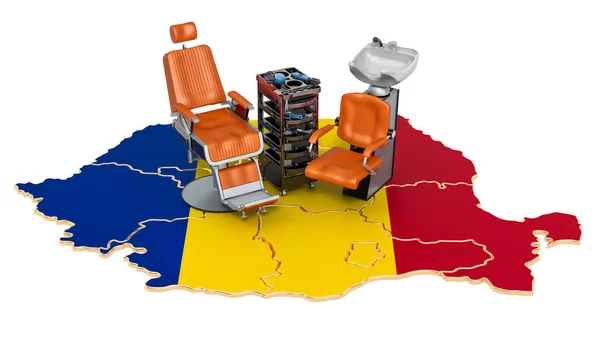 理发和理发师服务在罗马尼亚的概念 在白色背景上孤立的3D渲染 — 图库照片