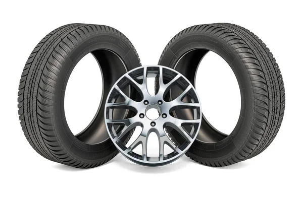 Winter Summer Tires Car Rim Tire Fitting Concept Rendering Isolated — Stock Photo, Image