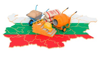 Bulgaristan 'daki Yapılandırma ve Yapılandırma Malzemeleri, 3 boyutlu görüntüleme beyaz arka planda izole edildi  