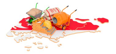 Singapur konseptinde Yapılandırma ve Yapılandırma Malzemeleri, beyaz arkaplanda 3 boyutlu görüntüleme  