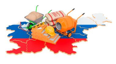 Slovenya konseptinde inşaat ve inşaat malzemeleri, beyaz arka planda 3D görüntüleme  