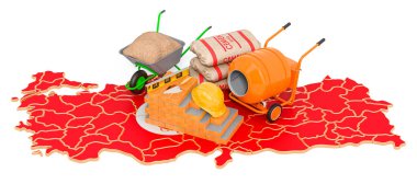 Türkiye 'de İnşaat ve İnşaat Malzemeleri kavramı, 3 boyutlu görüntüleme beyaz arka planda izole edildi  