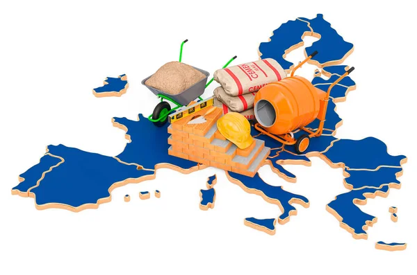 Концепция Строительства Строительных Материалов Европейском Союзе Рендеринг Изолирован Белом Фоне — стоковое фото