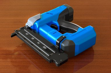 Elektrikli Brad Nailer ahşap masada, 3 boyutlu. 