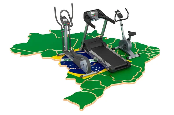 Club Sportivi Brasile Fitness Attrezzi Ginnastica Sulla Mappa Brasiliana Rendering — Foto Stock