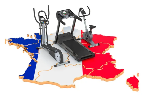 Fransa Daki Spor Kulüpleri Fitness Fransız Haritasında Egzersiz Ekipmanları Beyaz — Stok fotoğraf