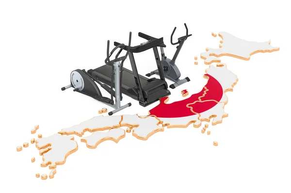 Japonya Daki Spor Kulüpleri Fitness Japon Haritasında Egzersiz Aletleri Beyaz — Stok fotoğraf