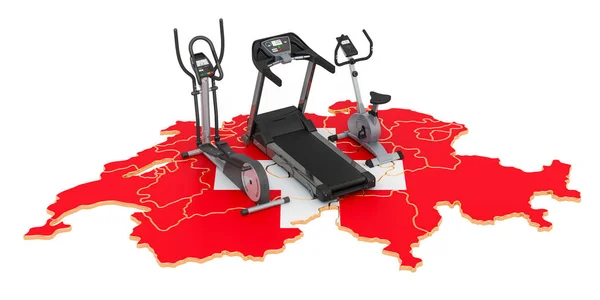 Sport Clubs Switzerland Fitness Exercise Equipments Swiss Map Rendering Isolated — Stock Photo, Image