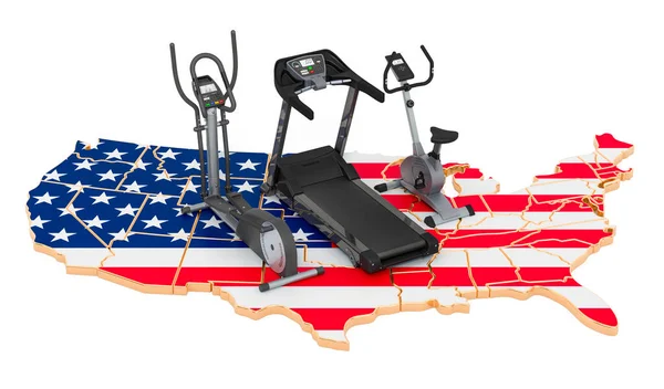 Idrottsklubbar Usa Fitness Träningsutrustning Amerikansk Karta Rendering Isolerad Vit Bakgrund — Stockfoto