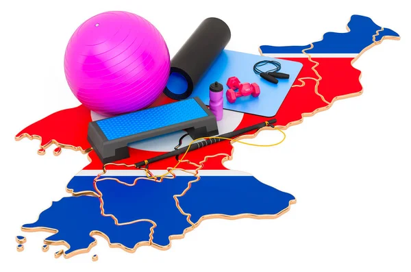 Fitness Nordkorea Gym Utrustning Nordkoreas Karta Rendering Isolerad Vit Bakgrund — Stockfoto