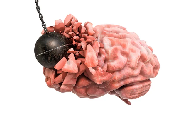 Мозг Разрушает Разрушающим Мячом Боль Голове Концепция Болезни Мозга Рендеринг — стоковое фото