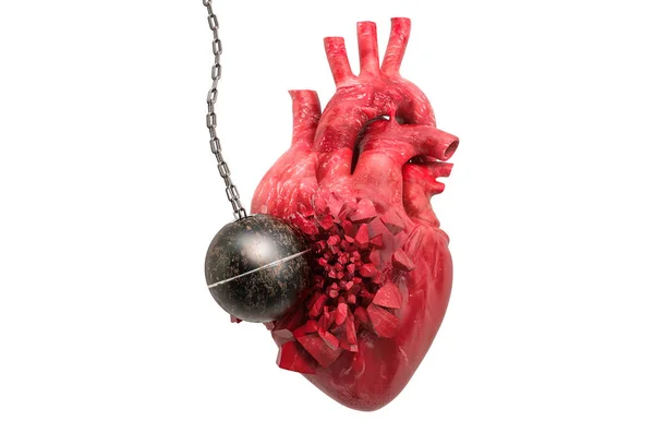Human Heart Destroying Wrecking Ball Pain Heart Heart Disease Concept — Stock Photo, Image