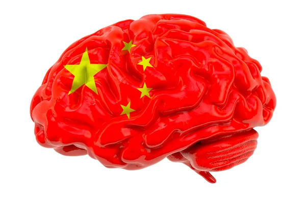 中国の国旗を持った人間の脳 中国の概念における科学研究と教育 白い背景に隔離された3Dレンダリング — ストック写真
