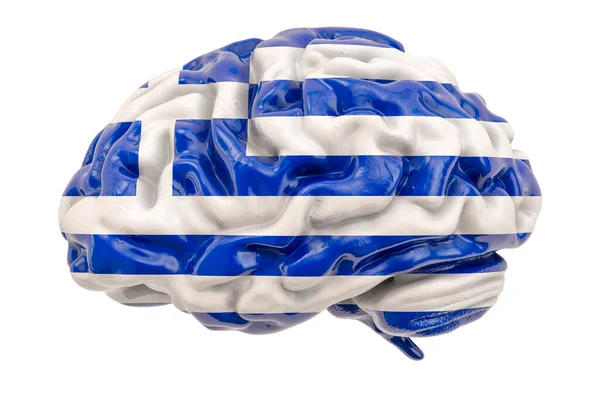 Человеческий Мозг Греческим Флагом Научные Исследования Образование Греции Концепция Рендеринг — стоковое фото