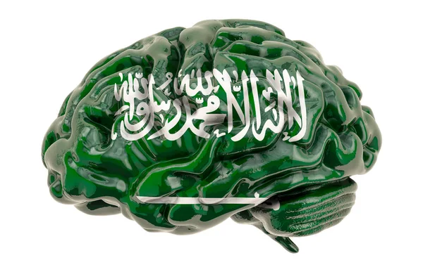 Cerveau Humain Avec Drapeau Saoudien Recherche Scientifique Éducation Arabie Saoudite — Photo