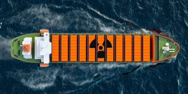 Okyanusta giden kargo konteynerlerinde radyoaktif atık bulunan bir yük gemisi.