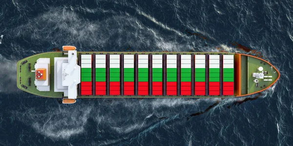 Грузовое Судно Болгарскими Грузовыми Контейнерами Плавание Океане Рендеринг — стоковое фото