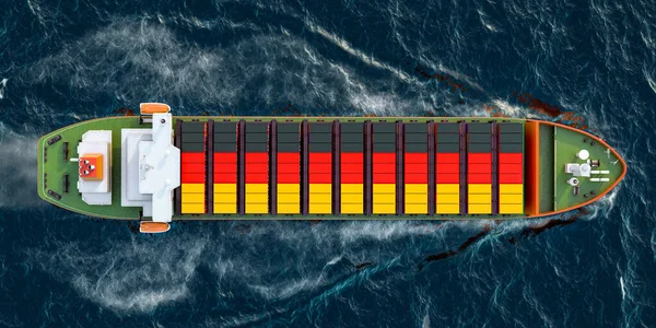 Alman Kargo Konteynırları Olan Bir Yük Gemisi Okyanusta Hareket Ediyor — Stok fotoğraf