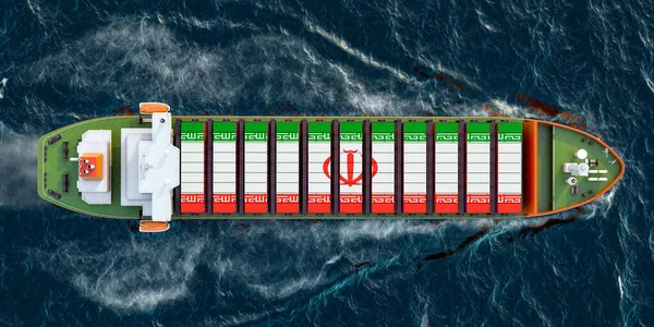 Buque Carga Con Contenedores Carga Iraníes Navegando Océano Representación —  Fotos de Stock