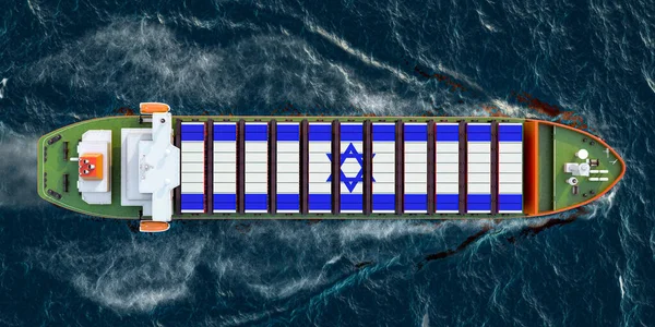 Nave Carico Con Container Israeliani Che Navigano Nell Oceano Rendering — Foto Stock