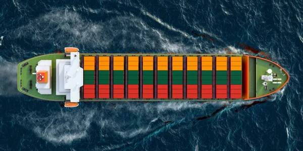 Buque Carga Con Contenedores Carga Lituanos Navegando Océano Representación —  Fotos de Stock