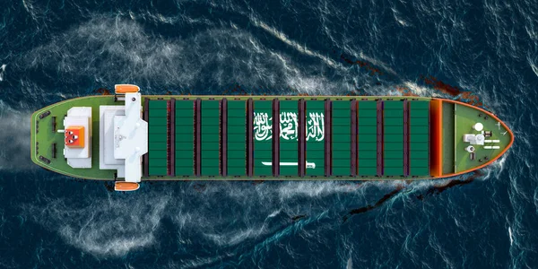 Suudi Arabistan Kargo Konteynırlarıyla Dolu Bir Yük Gemisi Okyanusta Hareket — Stok fotoğraf