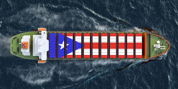 Грузовое Судно Пуэрториканскими Грузовыми Контейнерами Плавание Океане Рендеринг — стоковое фото